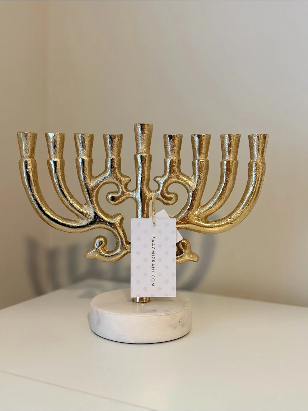 Isaac Mizrahi Gold Metal Hanukkah Menorah Candle Holder w/ Marble Base NWT